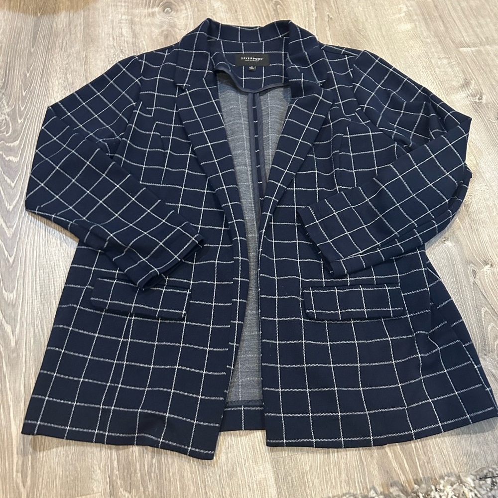 Liverpool Navy Grid Pattern open Blazer size extra large with pockets